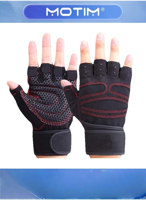 Gym Gloves Workout Gloves with Wrist Support Weight Lifting Body Building Exercise Workout Half Finger Gloves For Men