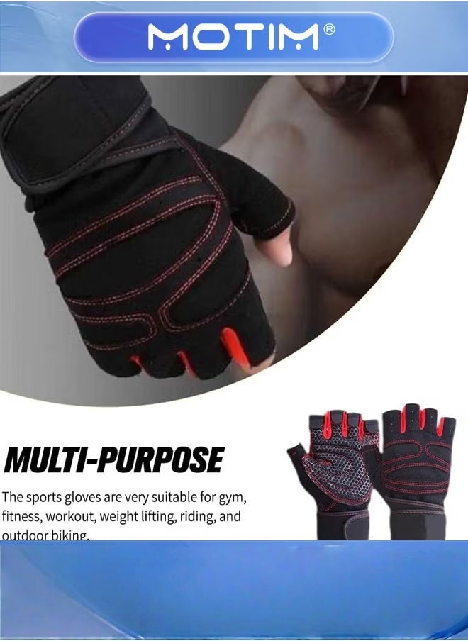 Motim Gym Gloves Workout Gloves with Wrist Support Weight Lifting Body Building Exercise Workout Half Finger Gloves For Men  - Image 4