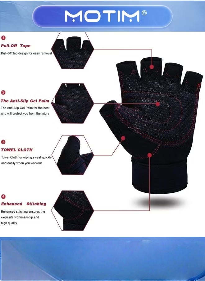 Motim Gym Gloves Workout Gloves with Wrist Support Weight Lifting Body Building Exercise Workout Half Finger Gloves For Men  - Image 5