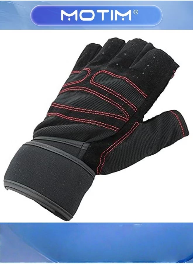 Motim Gym Gloves Workout Gloves with Wrist Support Weight Lifting Body Building Exercise Workout Half Finger Gloves For Men  - Image 3