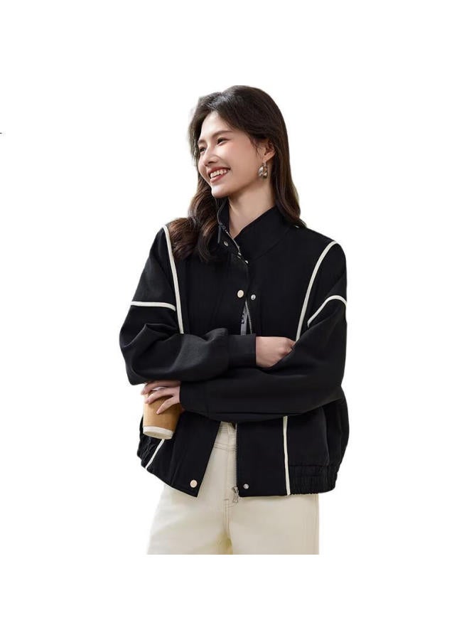 She enjoys Sheen Short Jacket Women'S Design Sense Black And White Color Block Stitching Jacket Commuting Simple Casual Jacket Women'S Top T43D003 - Image 1