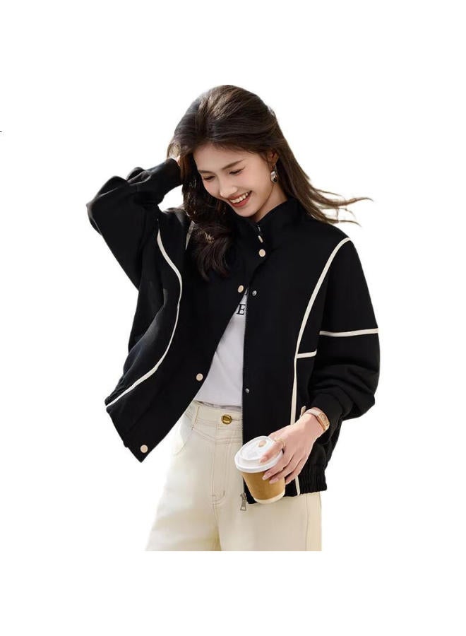 She enjoys Sheen Short Jacket Women'S Design Sense Black And White Color Block Stitching Jacket Commuting Simple Casual Jacket Women'S Top T43D003 - Image 3