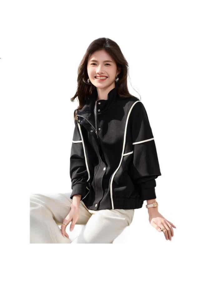 She enjoys Sheen Short Jacket Women'S Design Sense Black And White Color Block Stitching Jacket Commuting Simple Casual Jacket Women'S Top T43D003 - Image 2