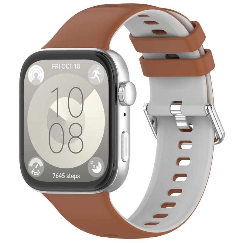erorex For Huawei Watch Fit3 Double Sided Contrast Color Silicone Watch Band(Brown Gray) - Image 1