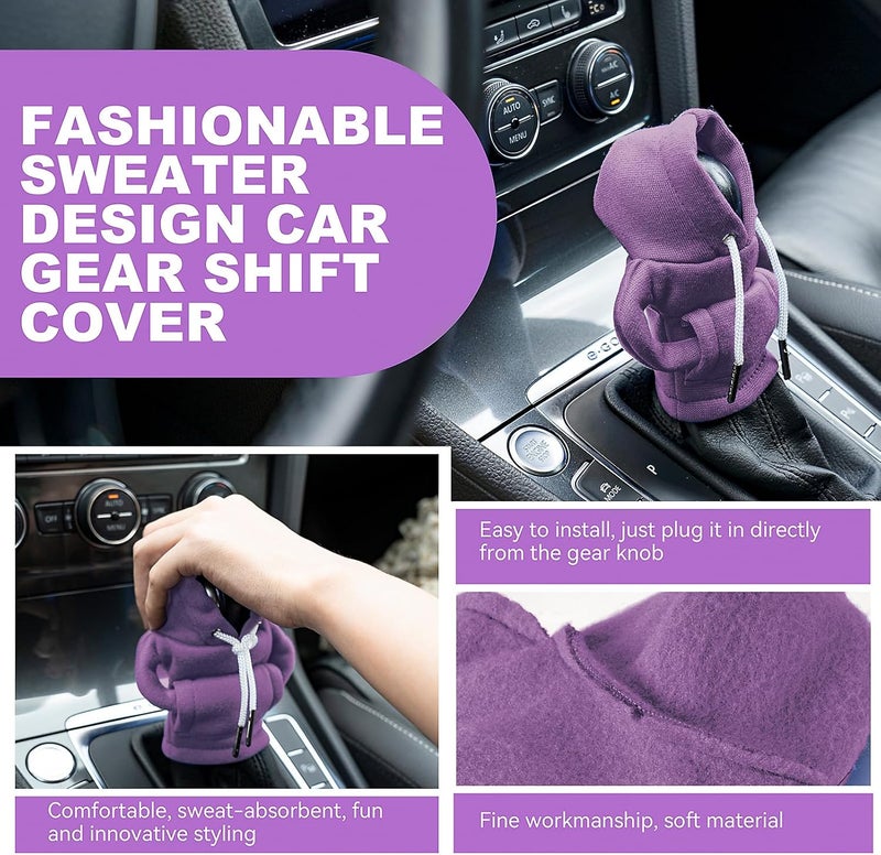 SLLAK Gear Shift Hoodie, Universal Car Shift Knob Cover, Mini Hoodie for Shifter, Automotive Interior Cute Gadgets Car Accessories and Decorations Purple - Image 3