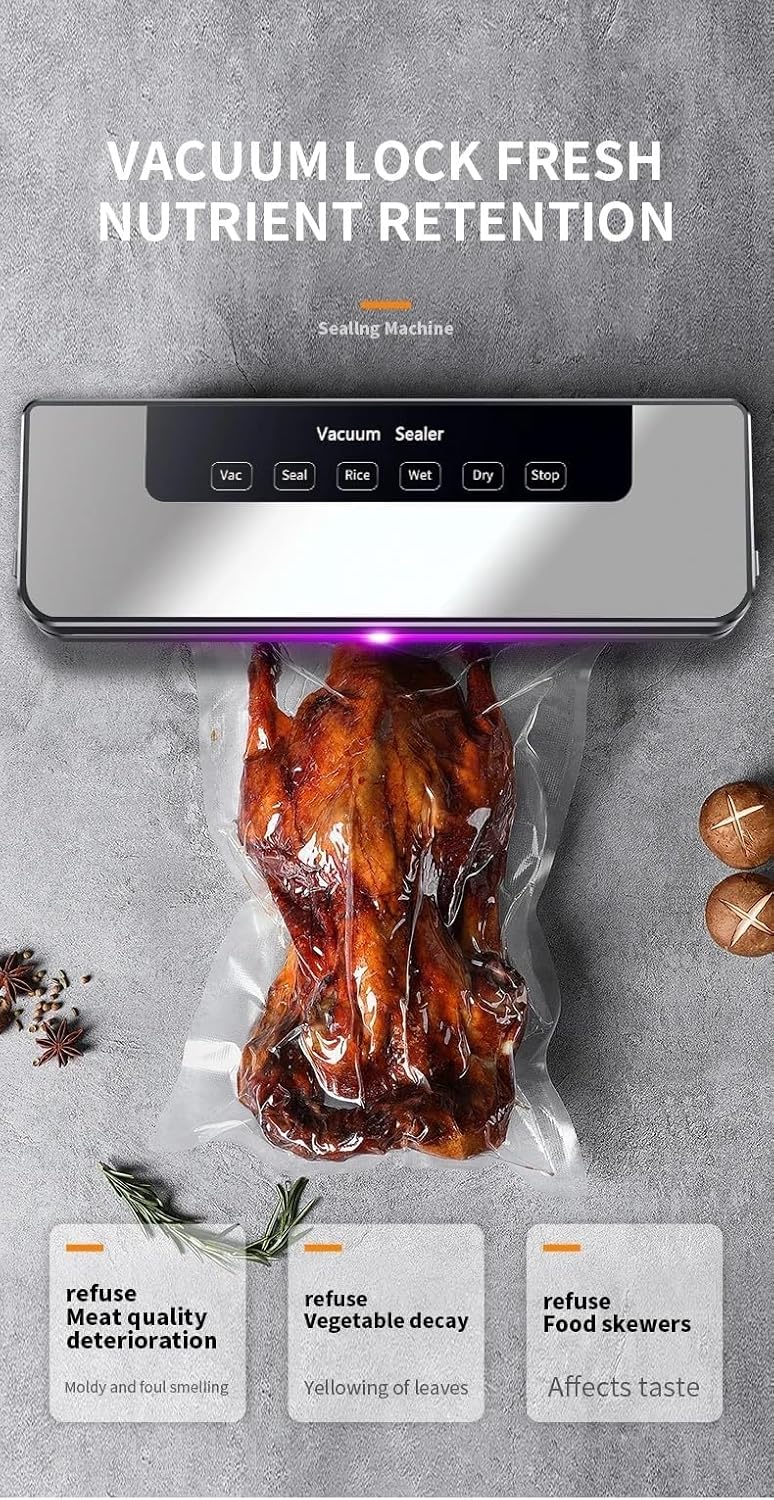 TERRIFI Vacuum Sealer Machine with 80KPa Strong Suction, Automatic Food Sealer for Dry & Moist Foods, Fast & Compact Food Storage for Meat, Vegetables, Liquids – Easy One-Button Operation - Image 2