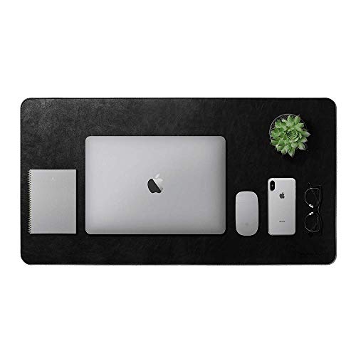 DailyObjects Large Premium Vegan Leather Desk Mat |Anti-Skid|Anti-Slip|85*45cm|Reversible Desk spread Turf Desk/Laptop Mat for Work from Home/Office/Gaming-Extended mouse pad & keyboard desk pad-Black - Image 1