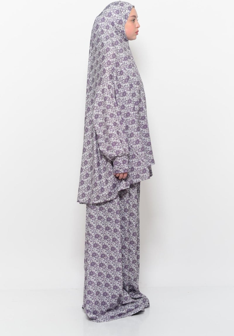 Altobeh Practical Two Piece Sun Patterned Bat Sleeves Lycra Hijab Prayer Dress with Headscarf 992 0326  - Image 2