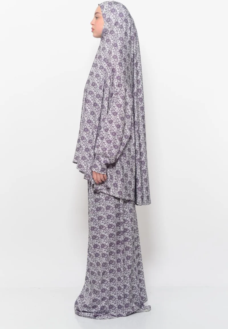 Altobeh Practical Two Piece Sun Patterned Bat Sleeves Lycra Hijab Prayer Dress with Headscarf 992 0326