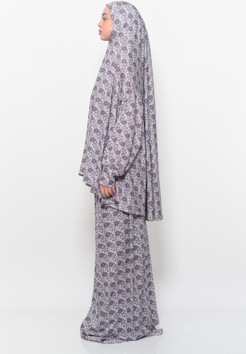Altobeh Practical Two Piece Sun Patterned Bat Sleeves Lycra Hijab Prayer Dress with Headscarf 992 0326  - Image 3