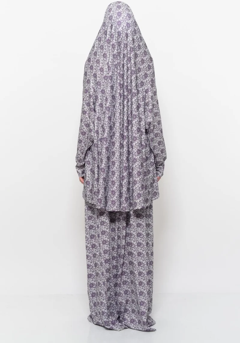 Altobeh Practical Two Piece Sun Patterned Bat Sleeves Lycra Hijab Prayer Dress with Headscarf 992 0326