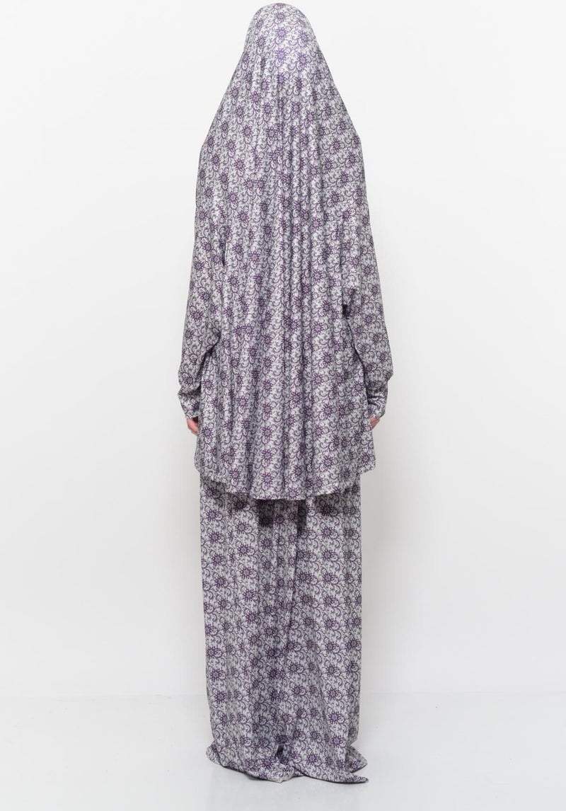 Altobeh Practical Two Piece Sun Patterned Bat Sleeves Lycra Hijab Prayer Dress with Headscarf 992 0326  - Image 4