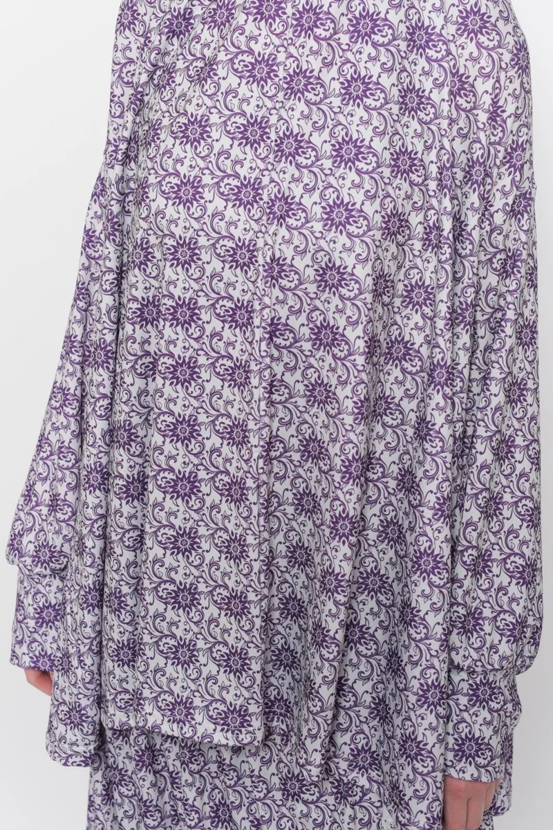 Altobeh Practical Two Piece Sun Patterned Bat Sleeves Lycra Hijab Prayer Dress with Headscarf 992 0326
