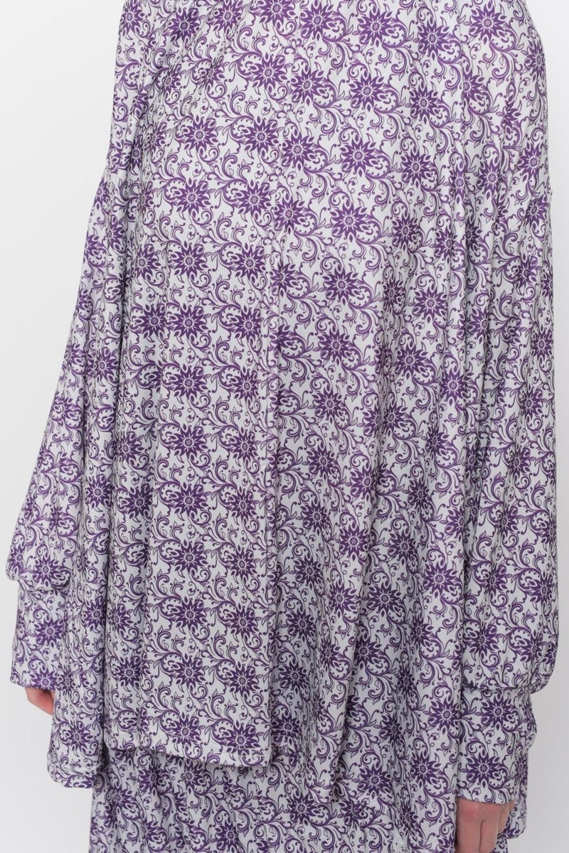 Altobeh Practical Two Piece Sun Patterned Bat Sleeves Lycra Hijab Prayer Dress with Headscarf 992 0326  - Image 5