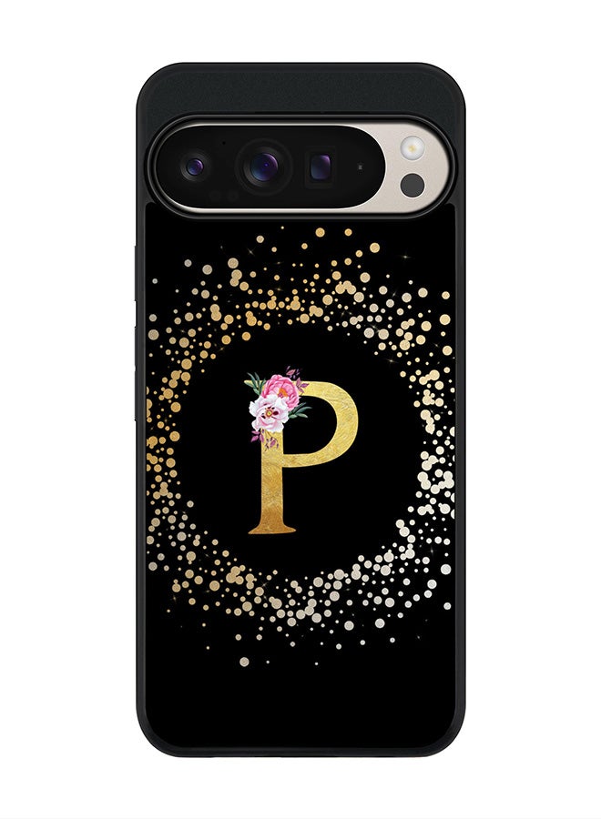 For Google Pixel 9 Pro XL Case,Slim fit Camera Protection, Shockproof Thin Phone cover - Custom Monogram Floral - P ( Black )
