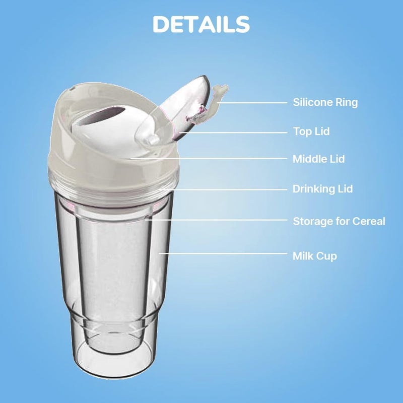 Purfex Cereal Cup – Portable Cereal and Milk Container, BPA-Free, Dishwasher Safe, Two-Compartment Design for On-the-Go Breakfast XL,Perfect for Kids & Adults (White) - Image 3