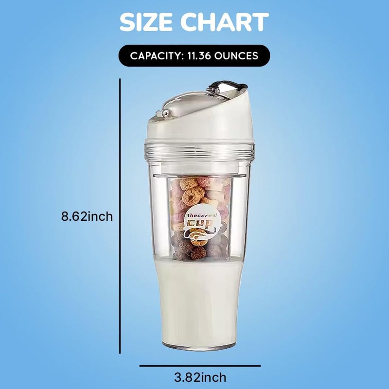 Purfex Cereal Cup – Portable Cereal and Milk Container, BPA-Free, Dishwasher Safe, Two-Compartment Design for On-the-Go Breakfast XL,Perfect for Kids & Adults (White) - Image 1