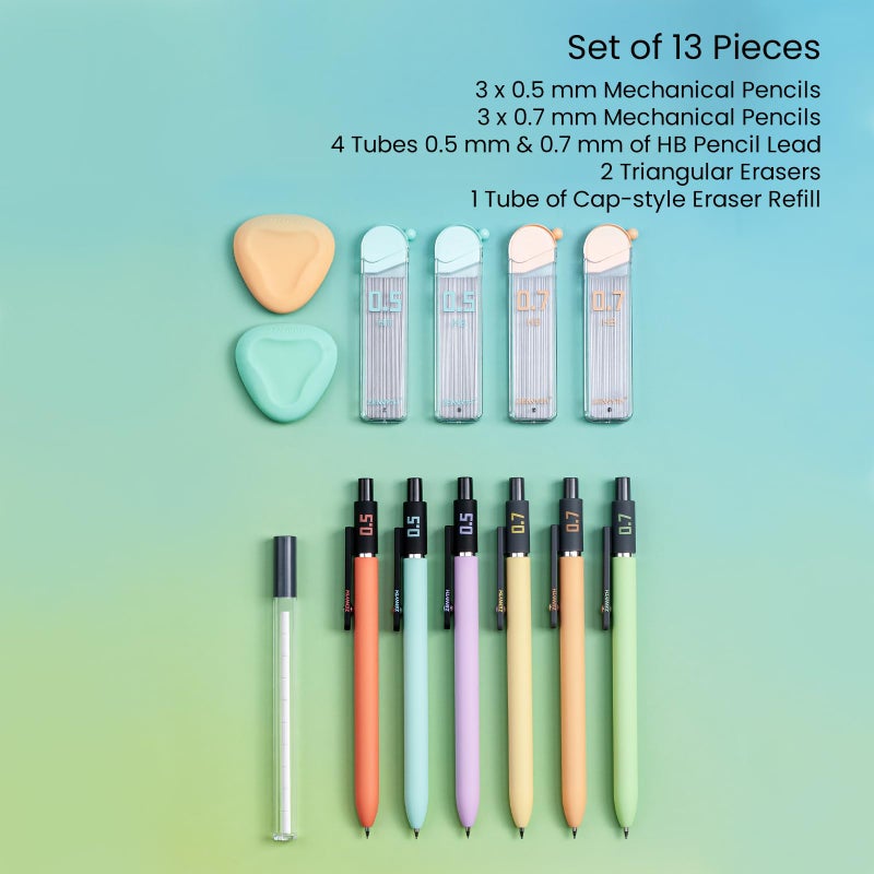 Ddaowanx Mechanical Pencil Set, 6PCS Art Mechanical Pencils 0.5 & 0.7mm with 4 Boxes HB Leads, 2PCS Erasers and 10PCS Eraser Refills, Gifts for Teen Girls, School Supplies (6PCS 0.5 + 0.7 mm) - Image 4
