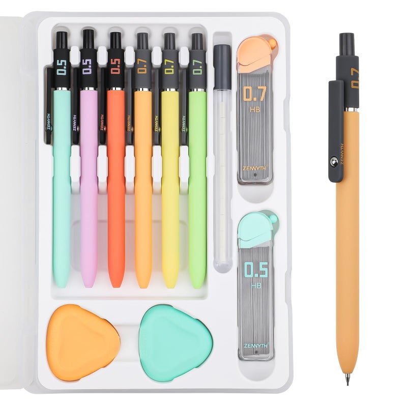 Ddaowanx Mechanical Pencil Set, 6PCS Art Mechanical Pencils 0.5 & 0.7mm with 4 Boxes HB Leads, 2PCS Erasers and 10PCS Eraser Refills, Gifts for Teen Girls, School Supplies (6PCS 0.5 + 0.7 mm) - Image 1