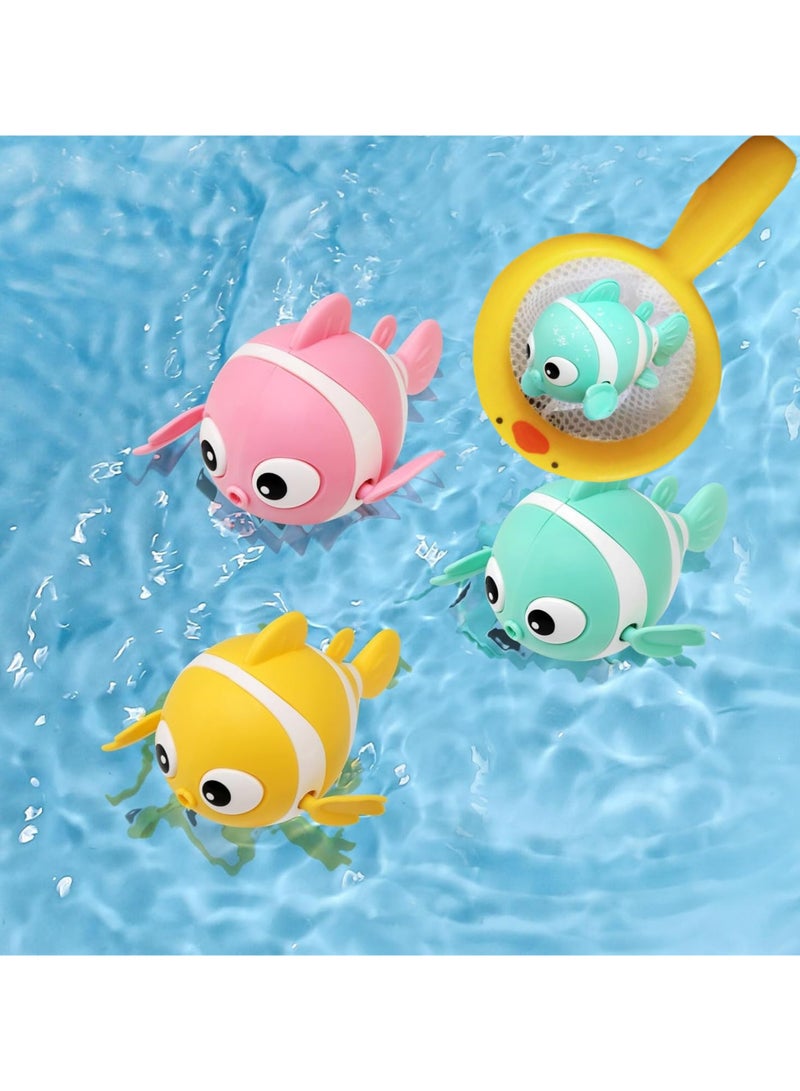 Pack of 4 Baby Bath Toys Set, Wind-Up Paddling Pool Toys for 1-3 Year Olds, Floating Swimming Clownfish, Clockwork Water Toys Game for Kids, Toddler Girls and Boys - Image 1