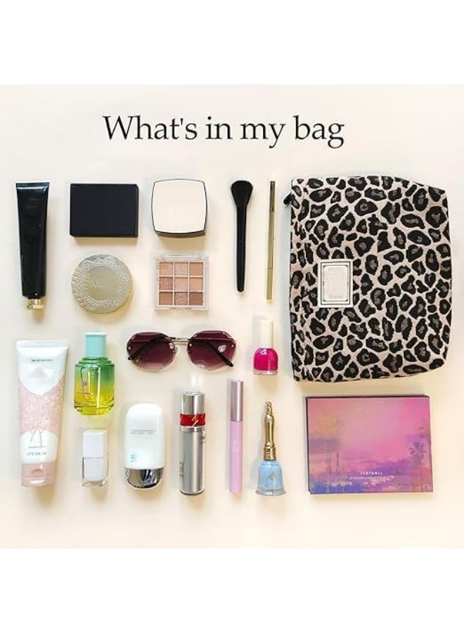Makeup Bag for Women, Cosmetic Pouch Travel Makeup Bag Large Capacity Canvas Makeup Bag Makeup Organizer Bag with Zipper for Women and Girls (Leopard) - Image 4
