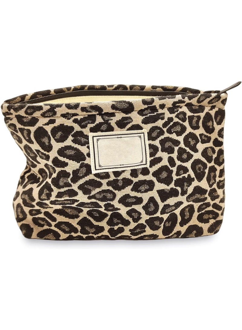 Makeup Bag for Women, Cosmetic Pouch Travel Makeup Bag Large Capacity Canvas Makeup Bag Makeup Organizer Bag with Zipper for Women and Girls (Leopard) - Image 1