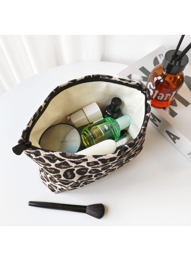 Makeup Bag for Women, Cosmetic Pouch Travel Makeup Bag Large Capacity Canvas Makeup Bag Makeup Organizer Bag with Zipper for Women and Girls (Leopard) - Image 3
