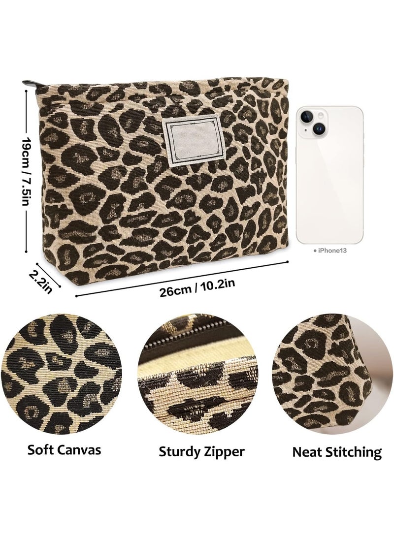 Makeup Bag for Women, Cosmetic Pouch Travel Makeup Bag Large Capacity Canvas Makeup Bag Makeup Organizer Bag with Zipper for Women and Girls (Leopard) - Image 5