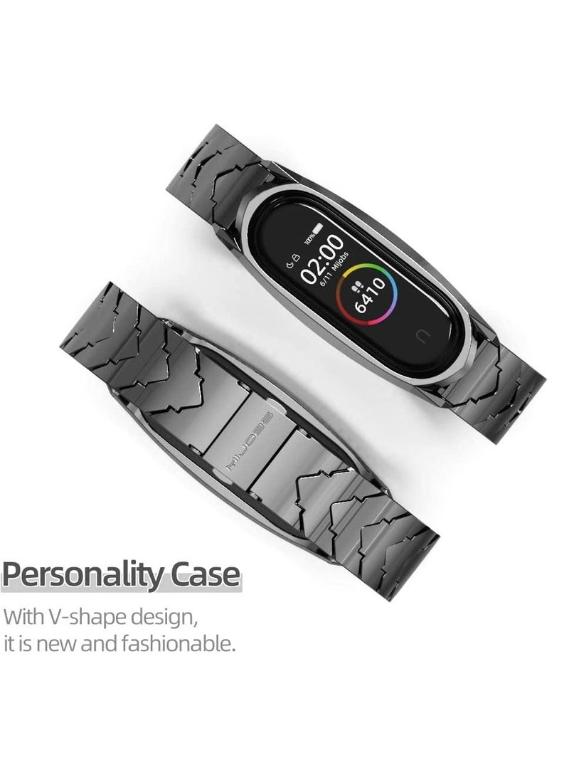 كاست ويف سوار متوافق مع Xiaomi Mi Band 6/5/4/3 ، سوار بديل لسوار Mi Band 6 Correa NFC الإصدار العالمي من الفولاذ المقاوم للصدأ (أسود)  - Image 4