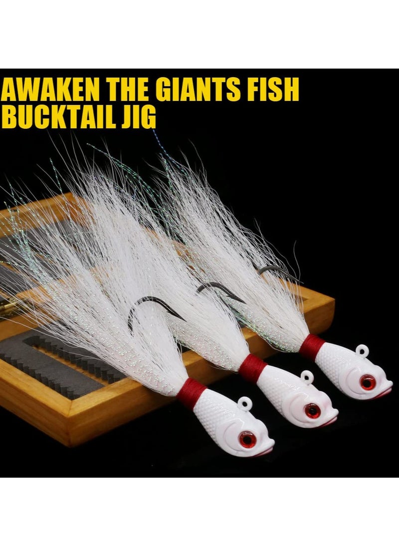 Excefore Bucktail-Jigs-Saltwater-Hair-Jigs-Head -Flukes-Fishing-Lures-Assorted Kit for Striped Bass Walleye Snook Rockfish Redfish 1/4oz 1/2 oz 1oz 2 oz  3PCS  - Image 2