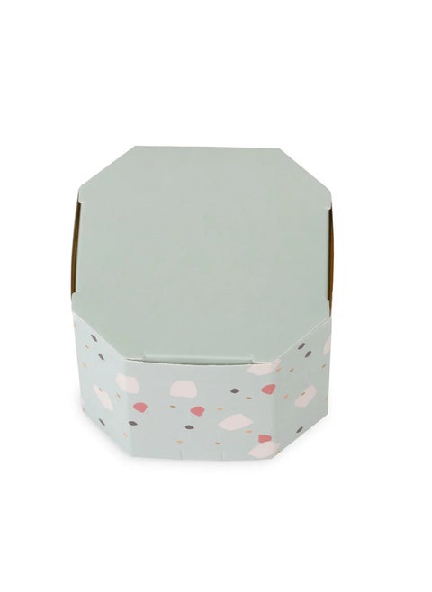 A set of (12) luxury distribution boxes, cyan color, in terrazzo style