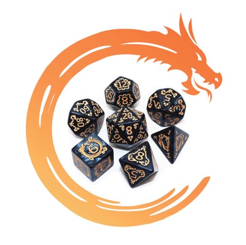 CREEBUY Polyhedral DND Dice Set 5 Pack Vintage DragonPatterned Dice Sets Compatible with Dungeons and Dragons DD RPG Games35 Pieces 5 Colors with Black - Image 5