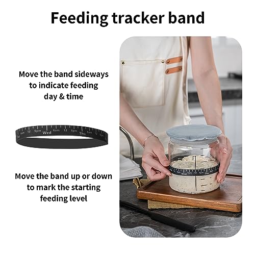 Wissy&Konny Sourdough Starter Jar 2Pack 35OZ with Ounce Scale Line,Date Marked Feeding Band, Thermometer, Sourdough Jar Scraper, Cloth Cover & Wood Lid, Wide Mouth for Sourdough Bread Baking - Image 4
