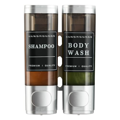 Cabo Deseado Shampoo and Conditioner DispenserUnisence Shower Dispenser 2 Chamber No Drill WallMounted Shampoo Dispenser for Shower Wall Mounted Body Wash Dispenser for Bathroom Hotel Large CapacitySilver - Image 1