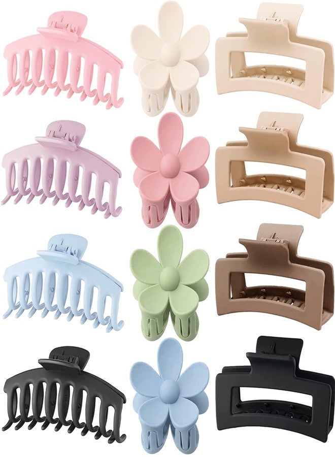VORSET 3 Pcs Combo Hair Clips for Women, Flower Claw Clips for Thick Hair, Non-Slip Hair Accessories with Multi-Styles, Neutral Colors Claw Clips and Variety Pack, Ideal for Girls - Image 1