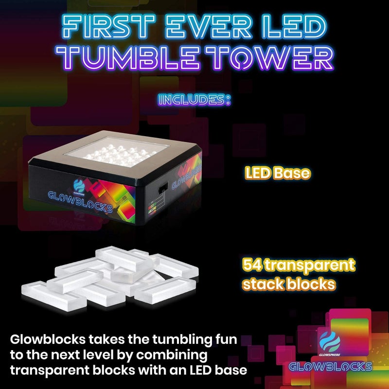 Glowsphere Glowblocks Light-Up Tumbling Tower Game, First Ever LED Building Blocks Stacking Game, Indoor Board Game for Kids and Adults for Family Game Night - Image 3