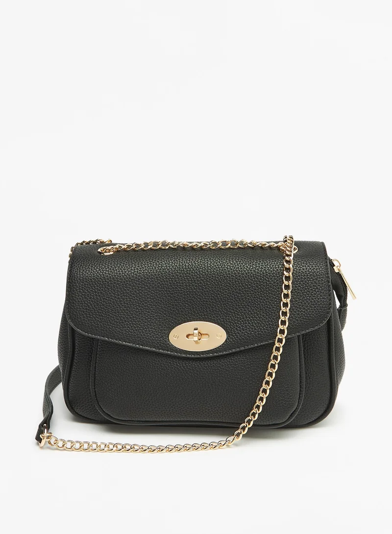 Flora Bella By Shoexpress Womens Textured Crossbody Bag with Chain Strap and Clasp Closure By Shoexpress