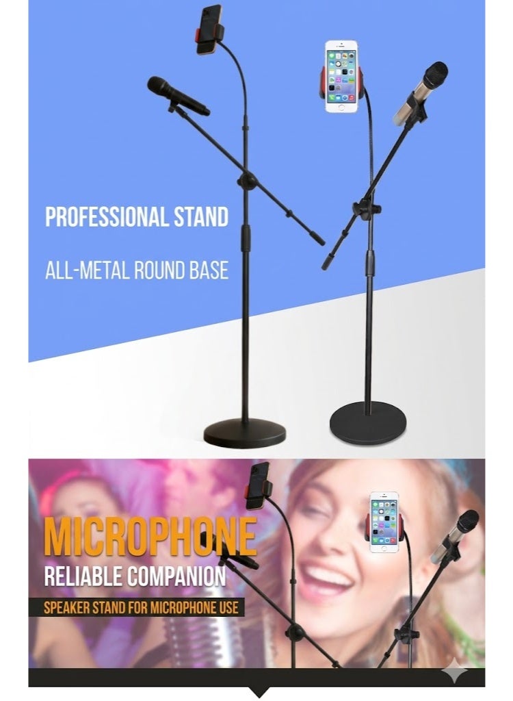 COOLHAWK Mic Stand - Microphone Stand Floor with Tablet Phone Holder Height Adjustable from 77cm to 190cm Heavy Duty Mic Stand with Gooseneck for Singing Karaoke Stage - Image 2