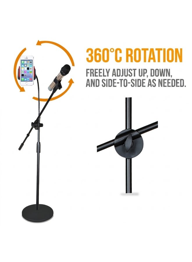COOLHAWK Mic Stand - Microphone Stand Floor with Tablet Phone Holder Height Adjustable from 77cm to 190cm Heavy Duty Mic Stand with Gooseneck for Singing Karaoke Stage - Image 3