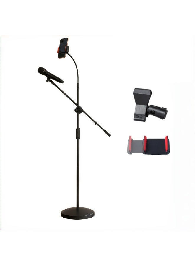 COOLHAWK Mic Stand - Microphone Stand Floor with Tablet Phone Holder Height Adjustable from 77cm to 190cm Heavy Duty Mic Stand with Gooseneck for Singing Karaoke Stage - Image 1