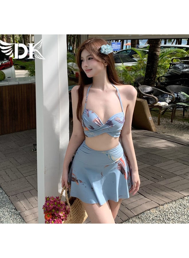 Dk Women's Two-piece Swimsuit With High-waist, Slimming Effect, Long Sleeves, Sun Protection, Boyshort Skirt Style And Conservative For Hot Springs - Image 4