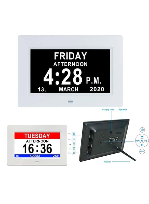 7 Inch Digital Clock Digital Photo Frame Large Font Calendar Clock Machine IPS Screen HD Digital Clock Machine-Color:7inchIPSwhite Us Standard