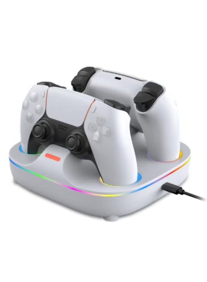 PS5 Controller Charging Stand - Dual Charges for PS5 DualSense Controllers, Fast Charging in 2.5 Hours, RGB Lighting, Overcharge Prevention, LED Indicator, USB-C Cable Included - White - Image 1