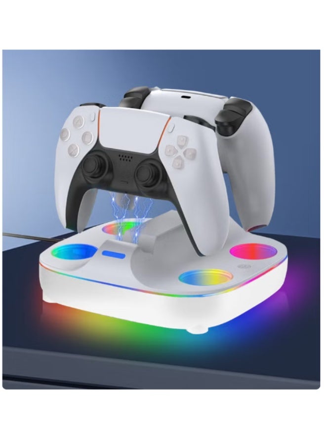 PS5 Controller Charging Stand - Dual Charges for PS5 DualSense Controllers, Fast Charging in 2.5 Hours, RGB Lighting, Overcharge Prevention, LED Indicator, USB-C Cable Included - White - Image 3
