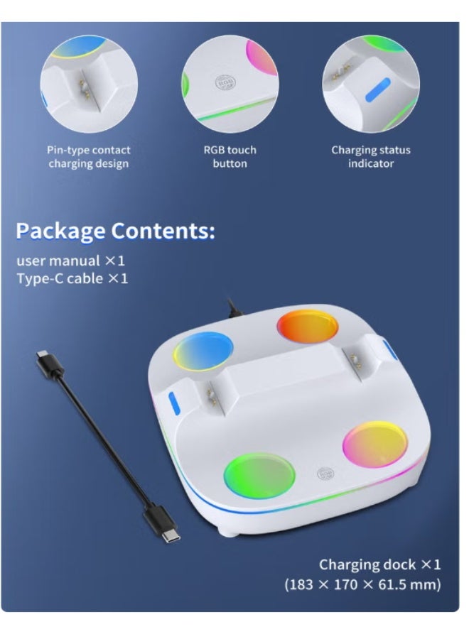 PS5 Controller Charging Stand - Dual Charges for PS5 DualSense Controllers, Fast Charging in 2.5 Hours, RGB Lighting, Overcharge Prevention, LED Indicator, USB-C Cable Included - White - Image 2