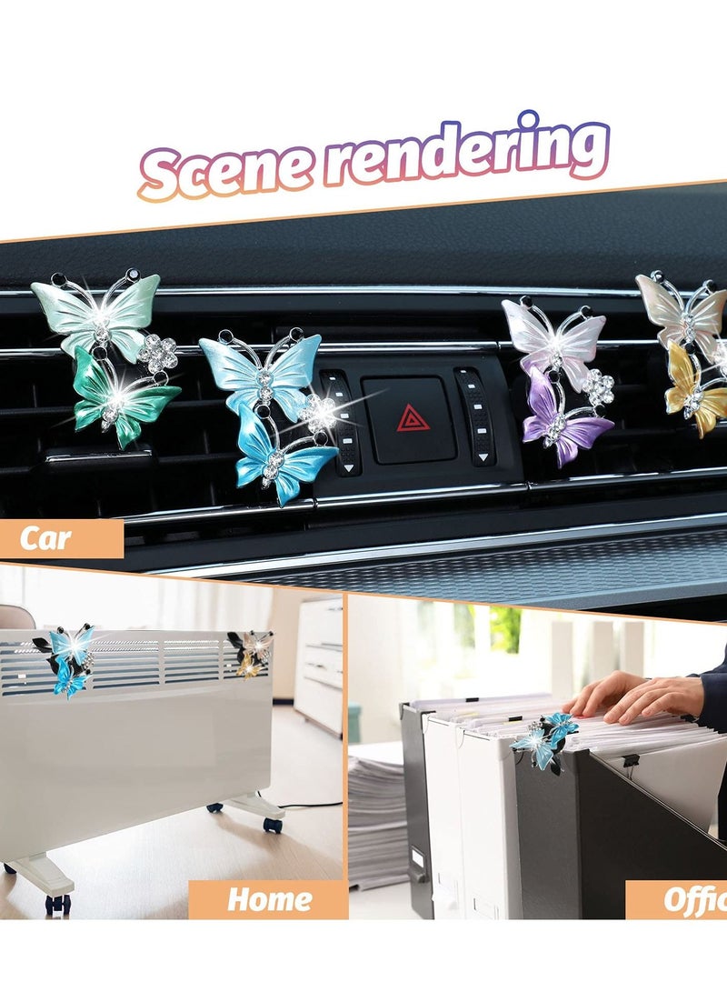 KASTWAVE 4 Pieces Car Butterfly Diffuser Vent Clip, Car Air Vent Decoration Lovely Dual Butterfly Car Interior Decoration Charm Rhinestone Car Bling Accessories for Women Girls  - Image 2