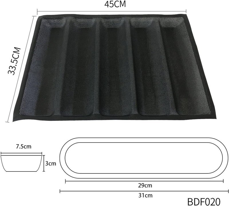 BLUE DROP Hot Dog Molds Silicone Bread Forms Non Stick Bakery Trays For Roll Toasting 5 Loaves 12" Sheets - Image 2