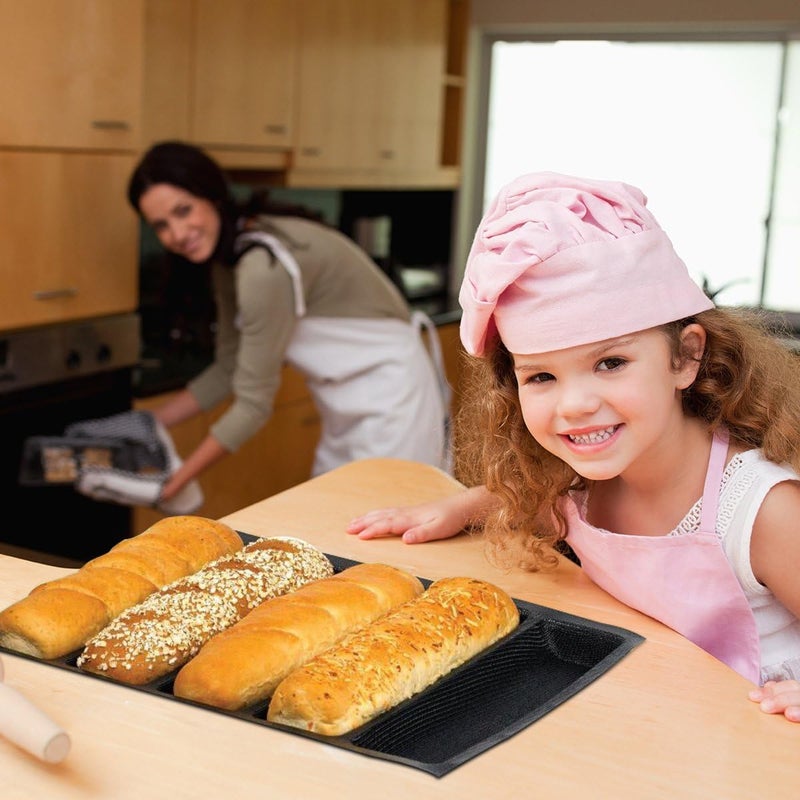 BLUE DROP Hot Dog Molds Silicone Bread Forms Non Stick Bakery Trays For Roll Toasting 5 Loaves 12" Sheets - Image 3