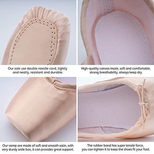 DoGeek Satin Pointe Shoes for Girls and Ladies Professional Ballet Dance Shoes with Ribbon for School or Home Pink - Image 3