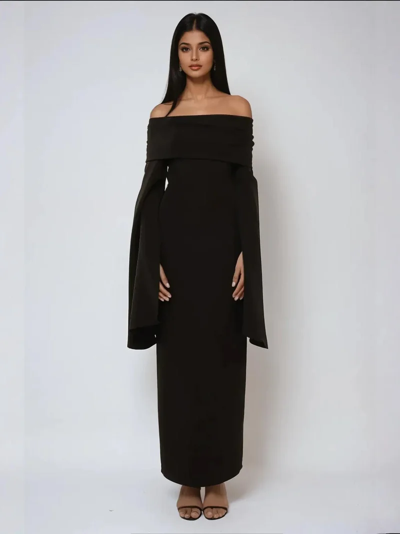 زوبعة فستان سهرة طويل ضيق بكتف مكشوف وفتحة جانبية بتصميم حصري